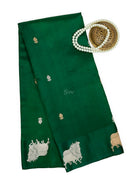 Bottle Green Booti Katan Silk Handloom Banarasi Saree - Sacred Weaves