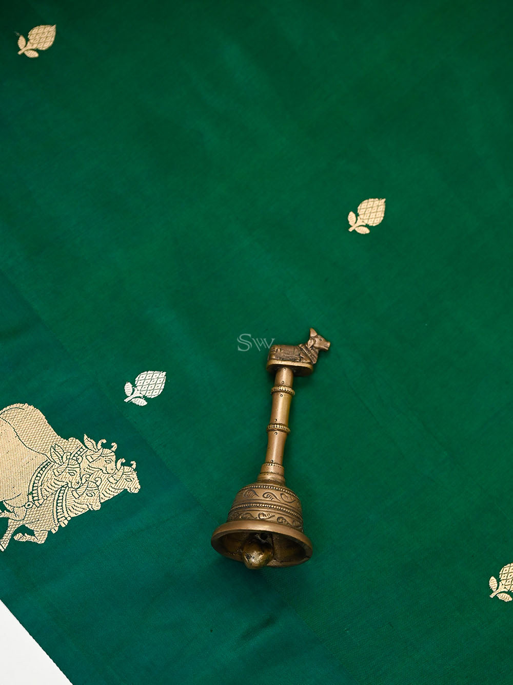 Bottle Green Booti Katan Silk Handloom Banarasi Saree - Sacred Weaves
