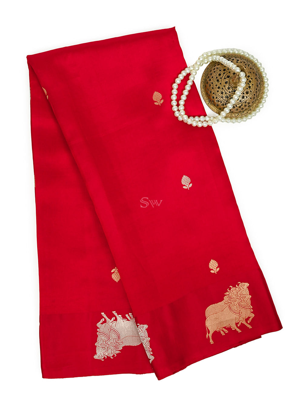Red Booti Katan Silk Handloom Banarasi Saree - Sacred Weaves
