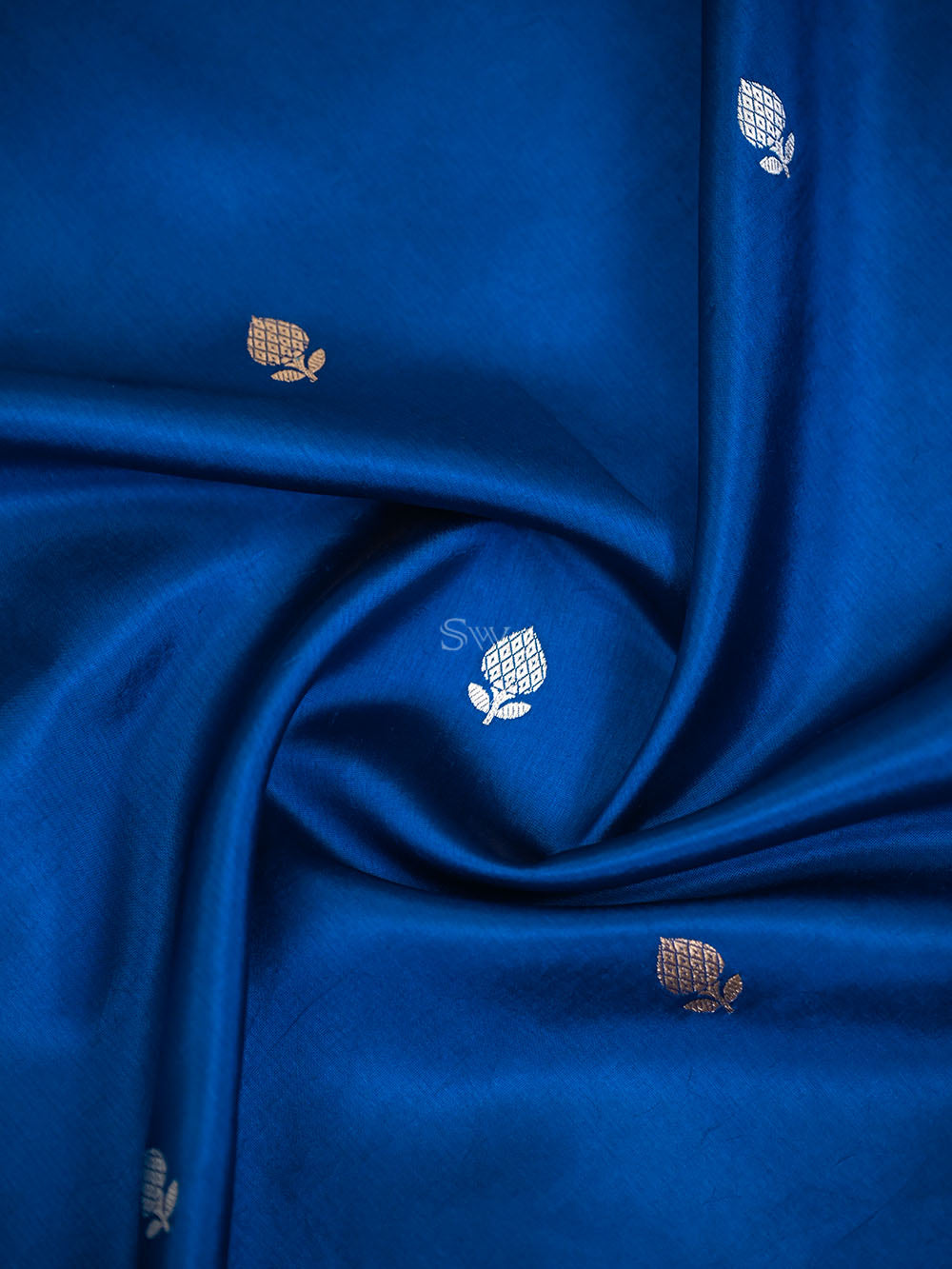 Blue Booti Katan Silk Handloom Banarasi Saree - Sacred Weaves