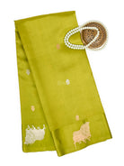 Parrot Green Booti Katan Silk Handloom Banarasi Saree - Sacred Weaves