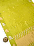 Parrot Green Booti Katan Silk Handloom Banarasi Saree - Sacred Weaves