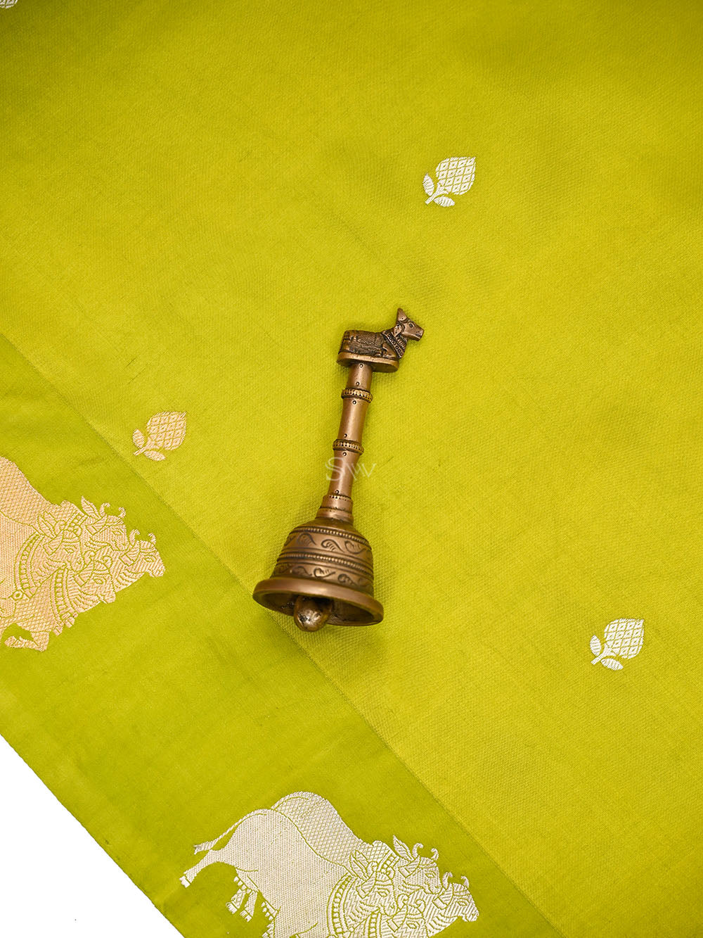 Parrot Green Booti Katan Silk Handloom Banarasi Saree - Sacred Weaves