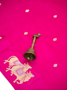 Magenta Booti Katan Silk Handloom Banarasi Saree - Sacred Weaves