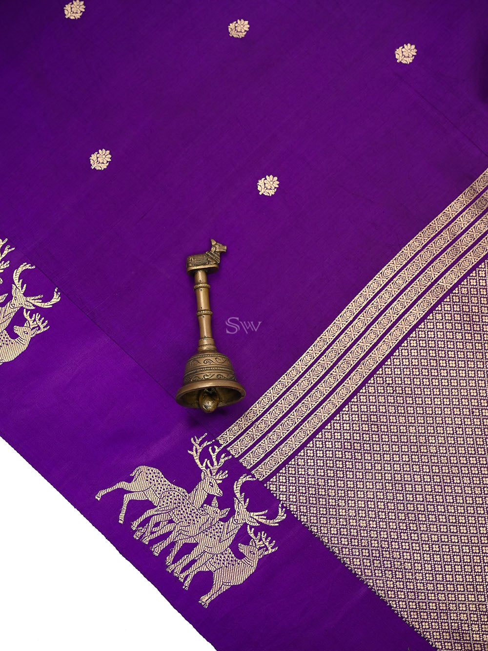 Purple Booti Katan Silk Handloom Banarasi Saree - Sacred Weaves