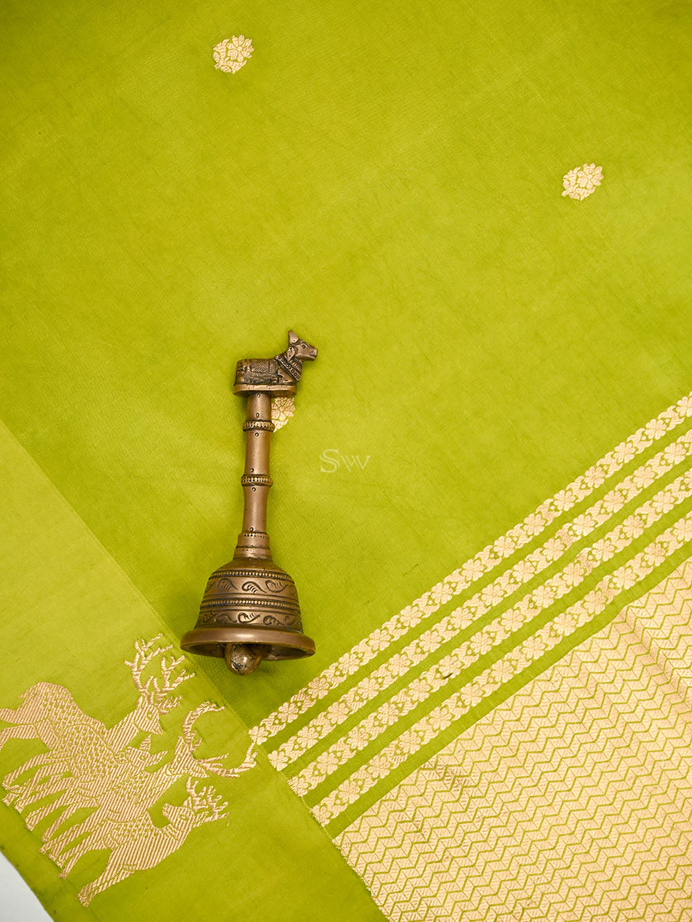 Parrot Green Booti Katan Silk Handloom Banarasi Saree - Sacred Weaves