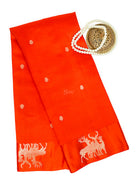 Dark Orange Booti Katan Silk Handloom Banarasi Saree - Sacred Weaves