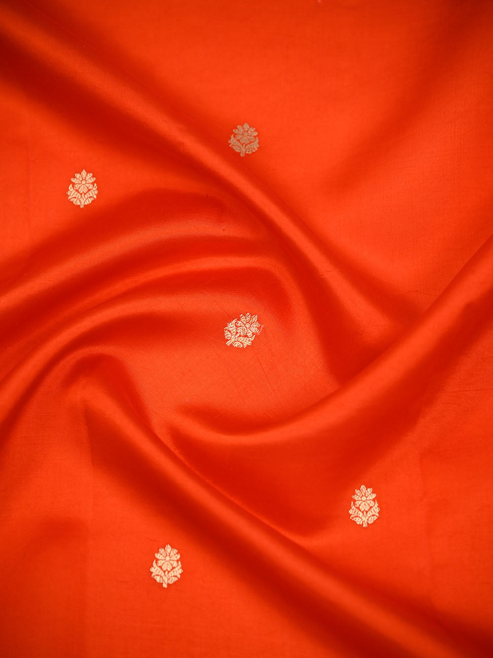 Dark Orange Booti Katan Silk Handloom Banarasi Saree - Sacred Weaves