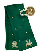 Bottle Green Booti Katan Silk Handloom Banarasi Saree - Sacred Weaves