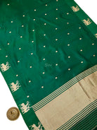 Bottle Green Booti Katan Silk Handloom Banarasi Saree - Sacred Weaves