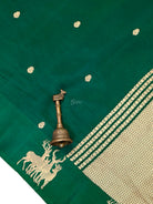 Bottle Green Booti Katan Silk Handloom Banarasi Saree - Sacred Weaves