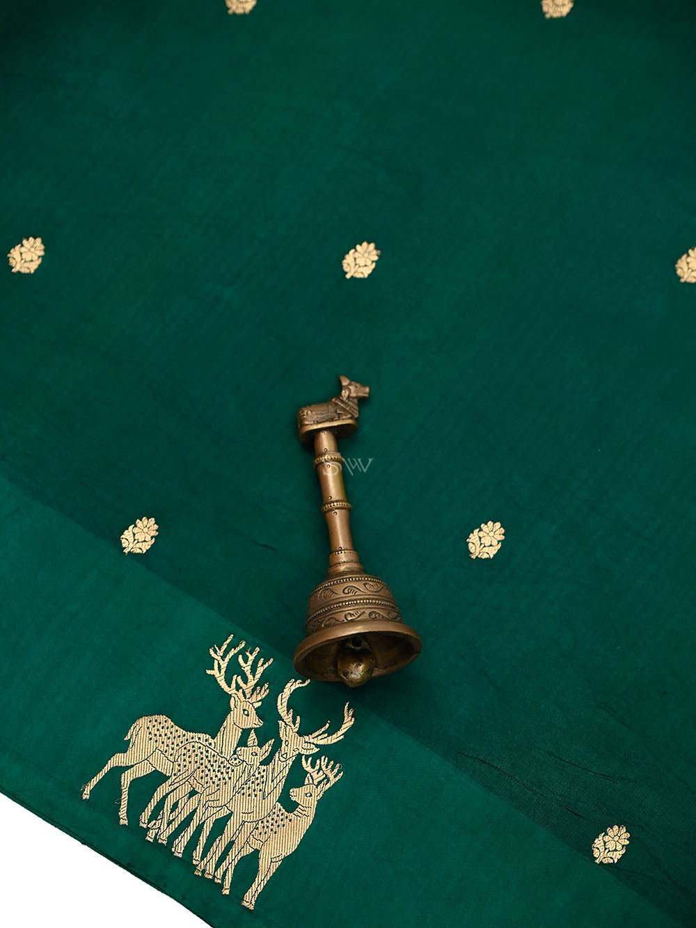 Bottle Green Booti Katan Silk Handloom Banarasi Saree - Sacred Weaves