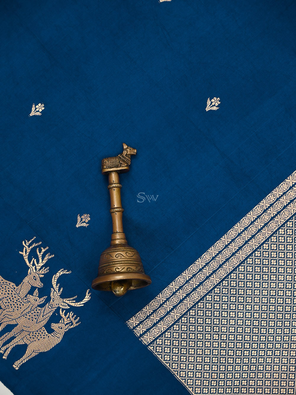 Blue Booti Katan Silk Handloom Banarasi Saree - Sacred Weaves