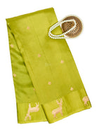Parrot Green Booti Katan Silk Handloom Banarasi Saree - Sacred Weaves