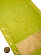 Parrot Green Booti Katan Silk Handloom Banarasi Saree - Sacred Weaves