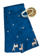 Blue Booti Katan Silk Handloom Banarasi Saree - Sacred Weaves