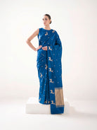 Blue Booti Katan Silk Handloom Banarasi Saree - Sacred Weaves