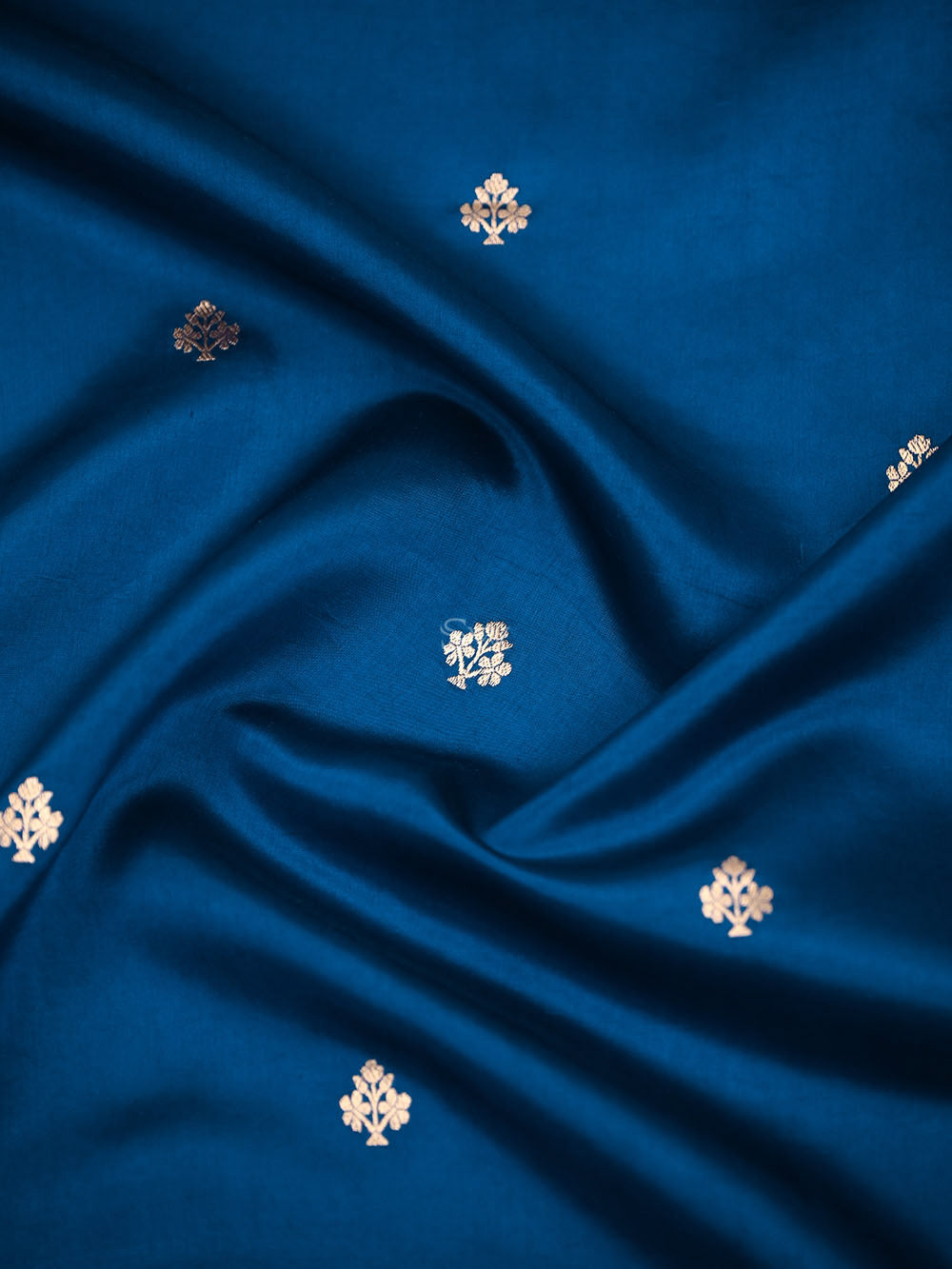 Blue Booti Katan Silk Handloom Banarasi Saree - Sacred Weaves