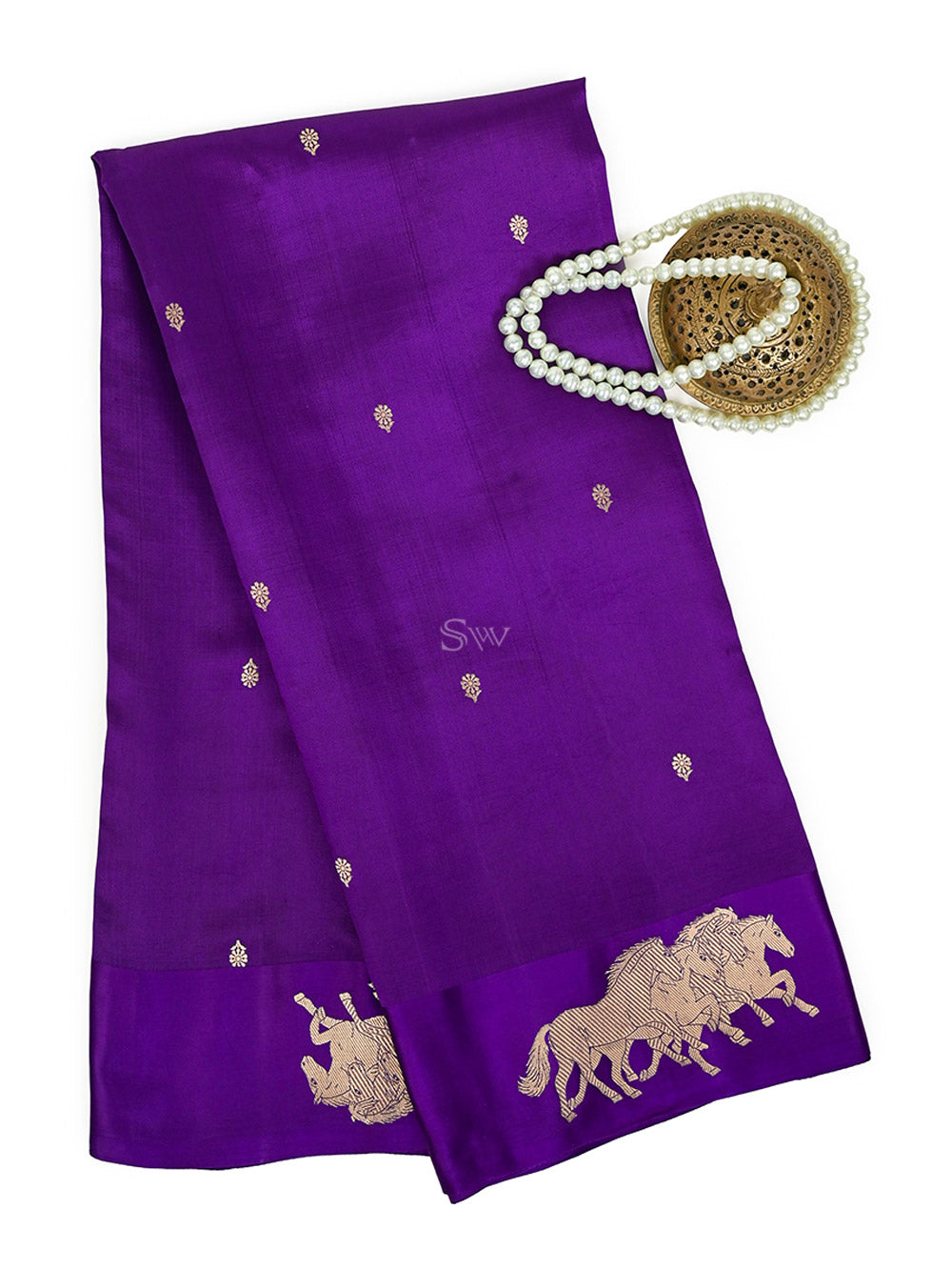Purple Booti Katan Silk Handloom Banarasi Saree - Sacred Weaves