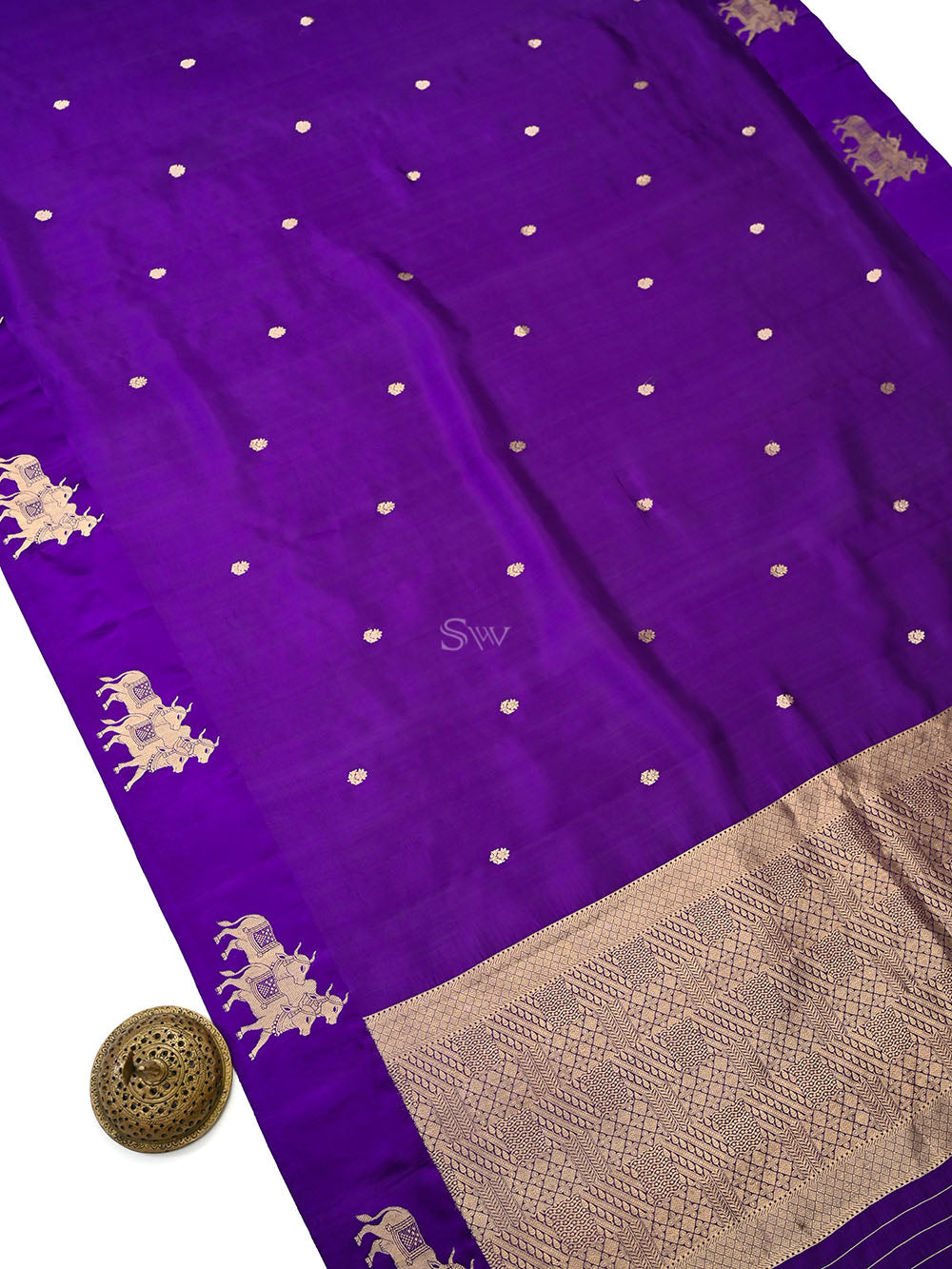 Purple Booti Katan Silk Handloom Banarasi Saree - Sacred Weaves
