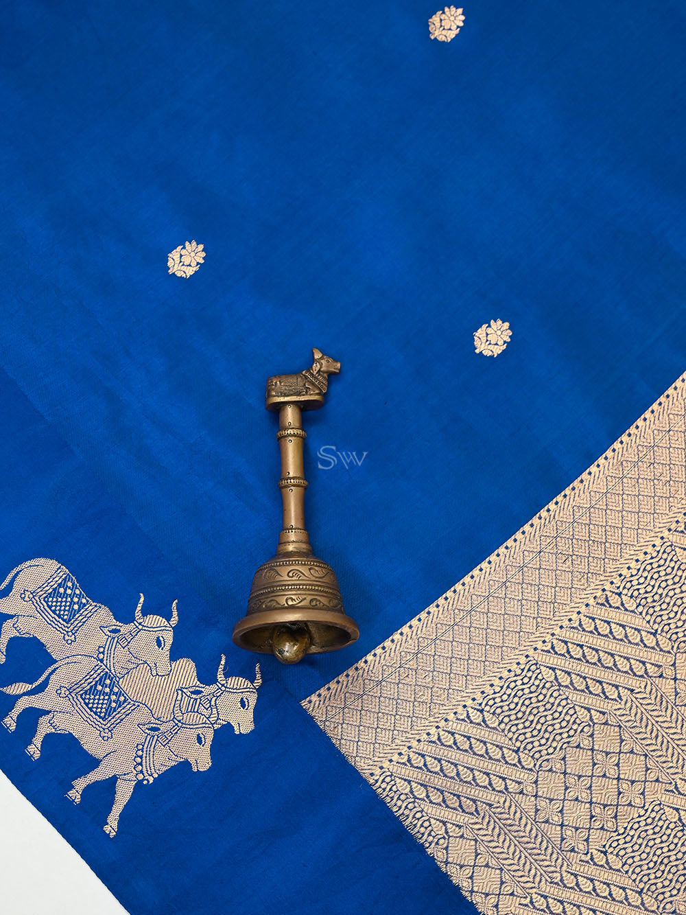 Blue Booti Katan Silk Handloom Banarasi Saree - Sacred Weaves