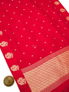 Red Booti Katan Silk Handloom Banarasi Saree - Sacred Weaves