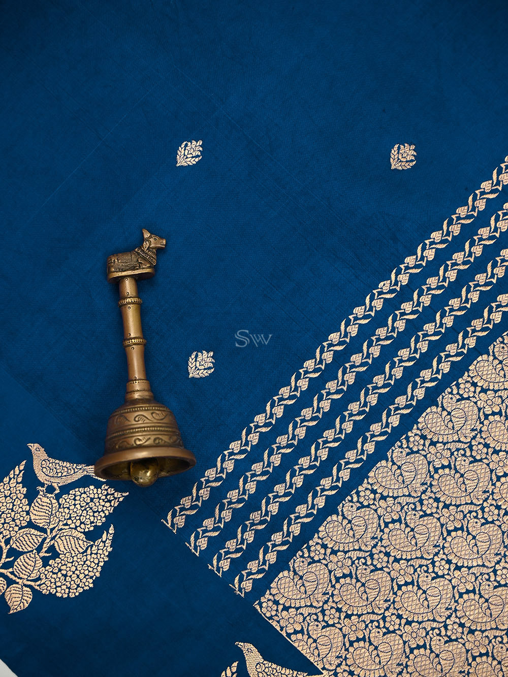 Blue Booti Katan Silk Handloom Banarasi Saree - Sacred Weaves
