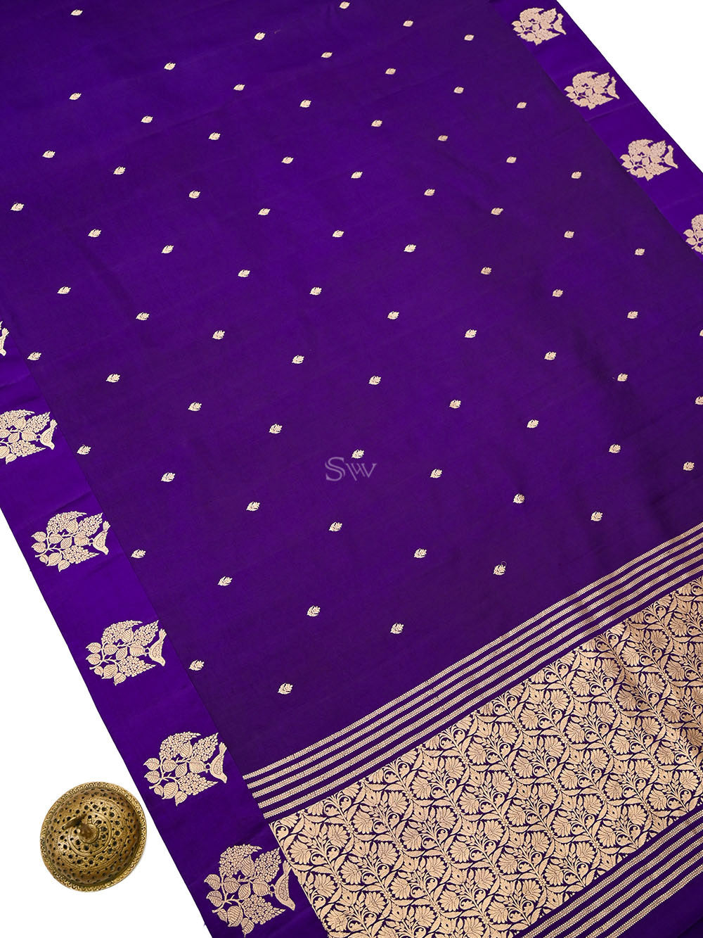 Purple Booti Katan Silk Handloom Banarasi Saree - Sacred Weaves