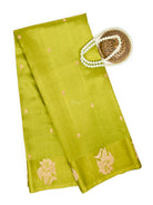 Parrot Green Booti Katan Silk Handloom Banarasi Saree - Sacred Weaves