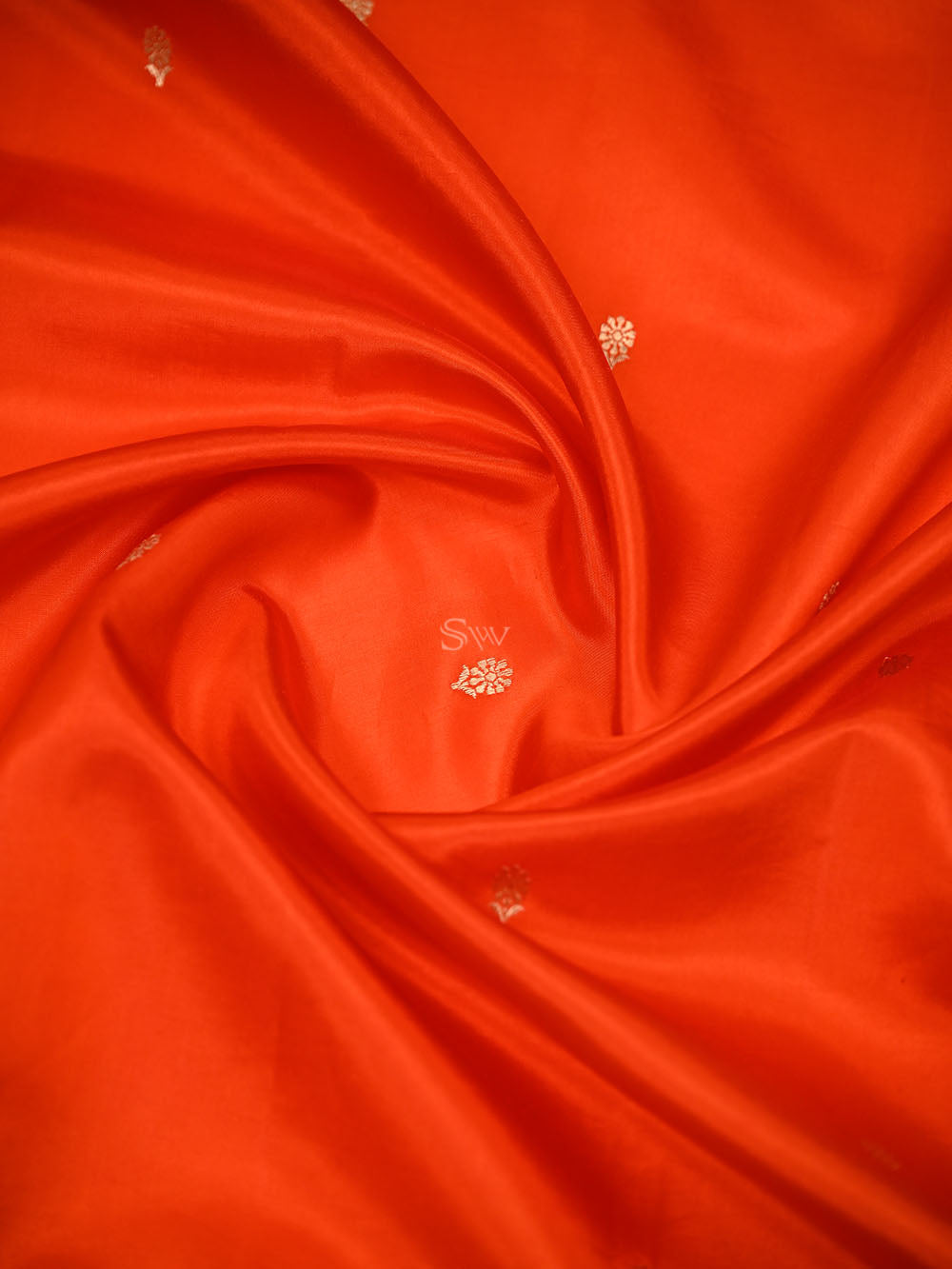 Orange Gold Booti Pure Handloom Banarasi Soft Silk Saree - Sacred Weaes