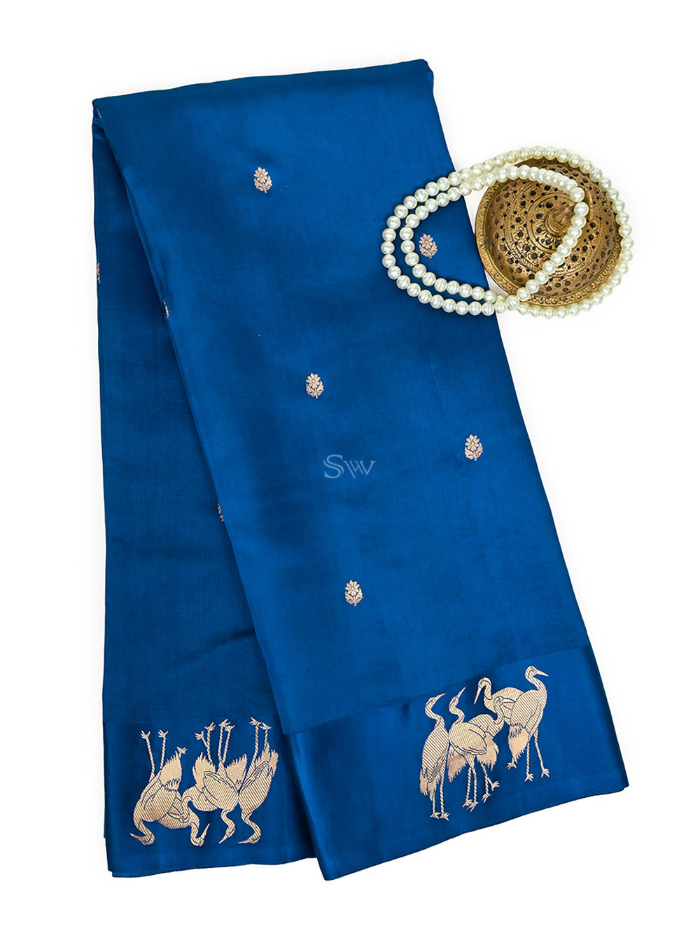 Blue Booti Katan Silk Handloom Banarasi Saree - Sacred Weaves