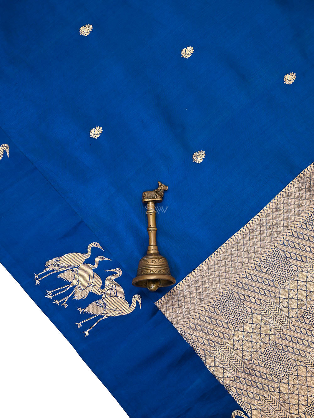 Blue Booti Katan Silk Handloom Banarasi Saree - Sacred Weaves