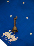 Blue Booti Katan Silk Handloom Banarasi Saree - Sacred Weaves
