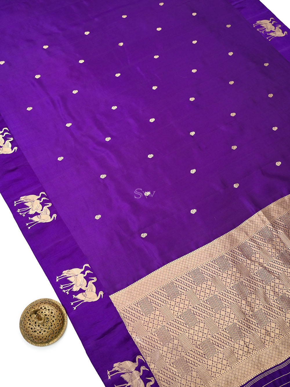 Purple Booti Katan Silk Handloom Banarasi Saree - Sacred Weaves