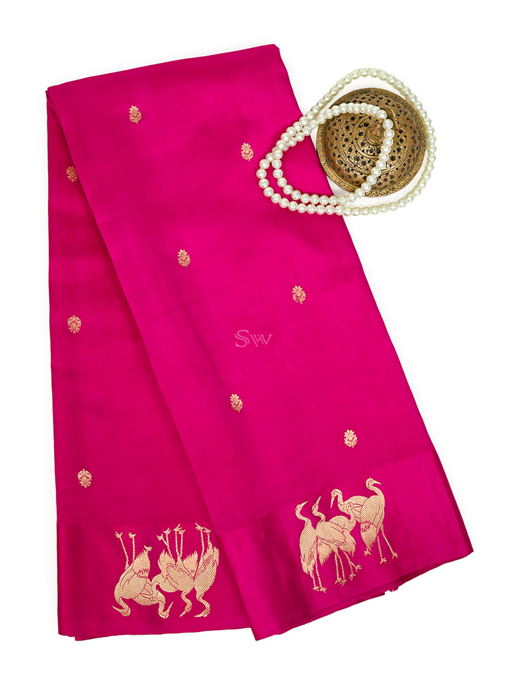 Magenta Booti Katan Silk Handloom Banarasi Saree - Sacred Weaves
