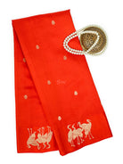 Dark Orange Booti Katan Silk Handloom Banarasi Saree - Sacred Weaves