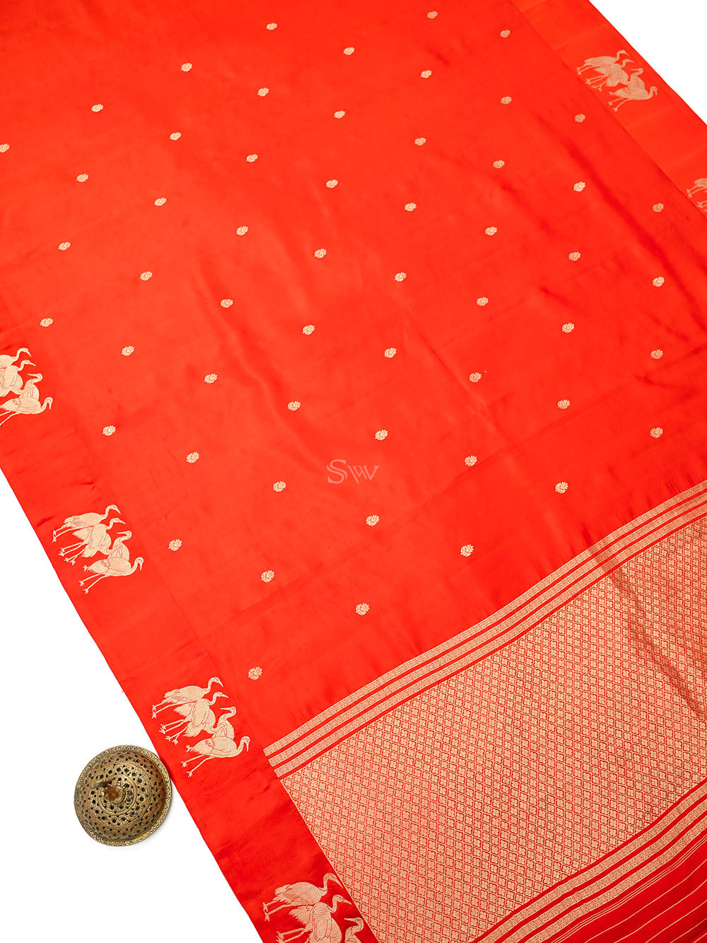 Dark Orange Booti Katan Silk Handloom Banarasi Saree - Sacred Weaves