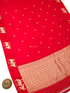 Red Booti Katan Silk Handloom Banarasi Saree - Sacred Weaves