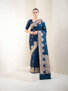 Midnight Blue Booti Satin Silk Handloom Banarasi Saree - Sacred Weaves