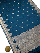 Midnight Blue Booti Satin Silk Handloom Banarasi Saree - Sacred Weaves