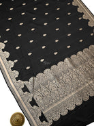 Black Booti Satin Silk Handloom Banarasi Saree - Sacred Weaves