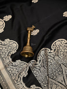 Black Booti Satin Silk Handloom Banarasi Saree - Sacred Weaves