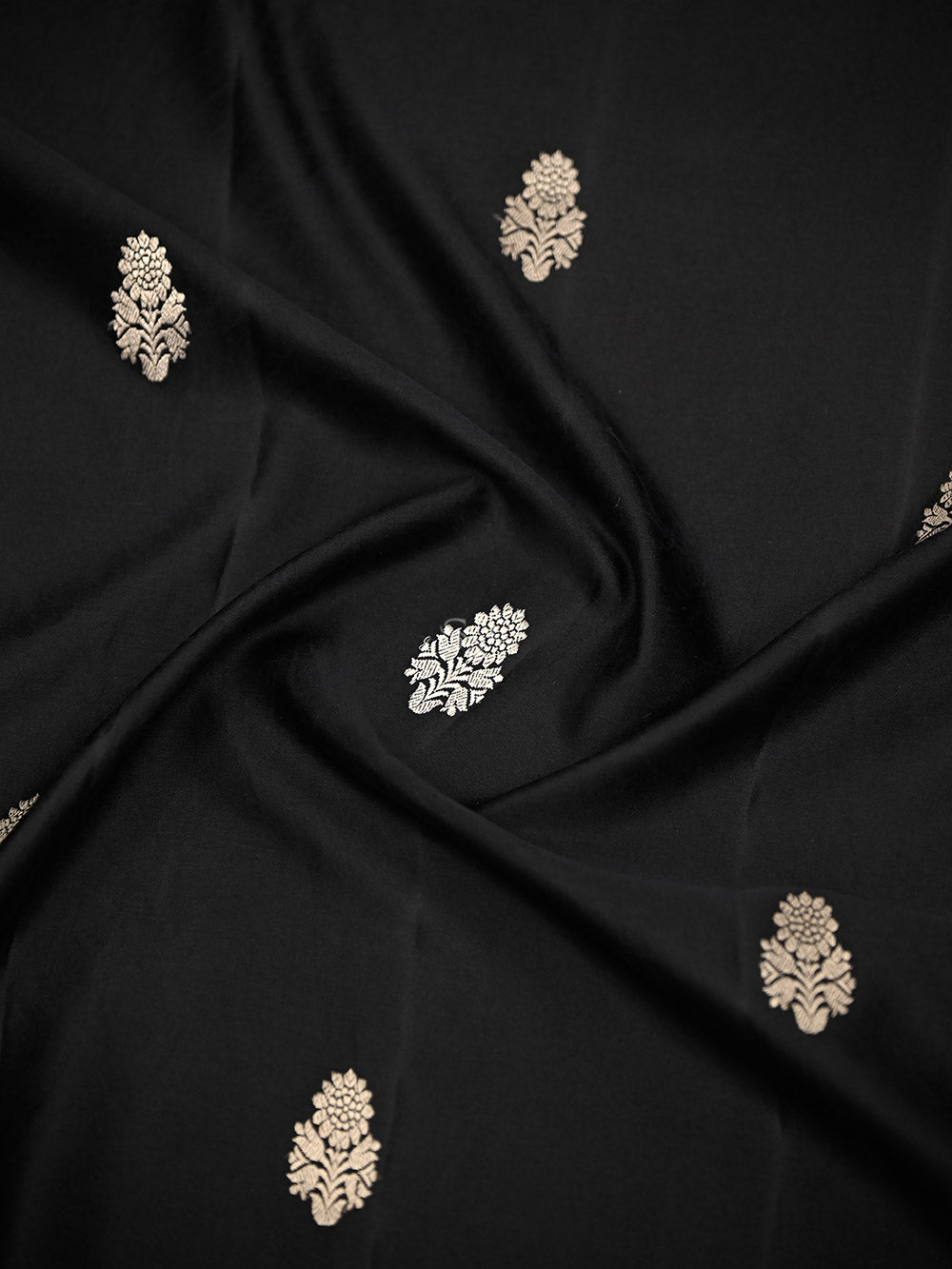 Black Booti Satin Silk Handloom Banarasi Saree - Sacred Weaves