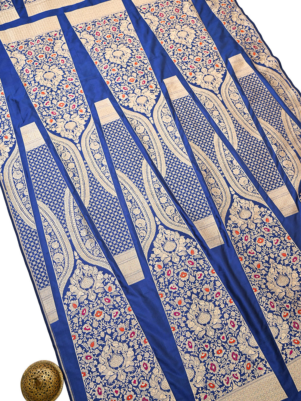 Midnight Blue Meenakari Silk Handloom Banarasi Lehenga - Sacred Weaves