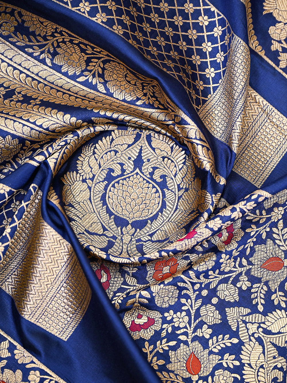 Midnight Blue Meenakari Silk Handloom Banarasi Lehenga - Sacred Weaves