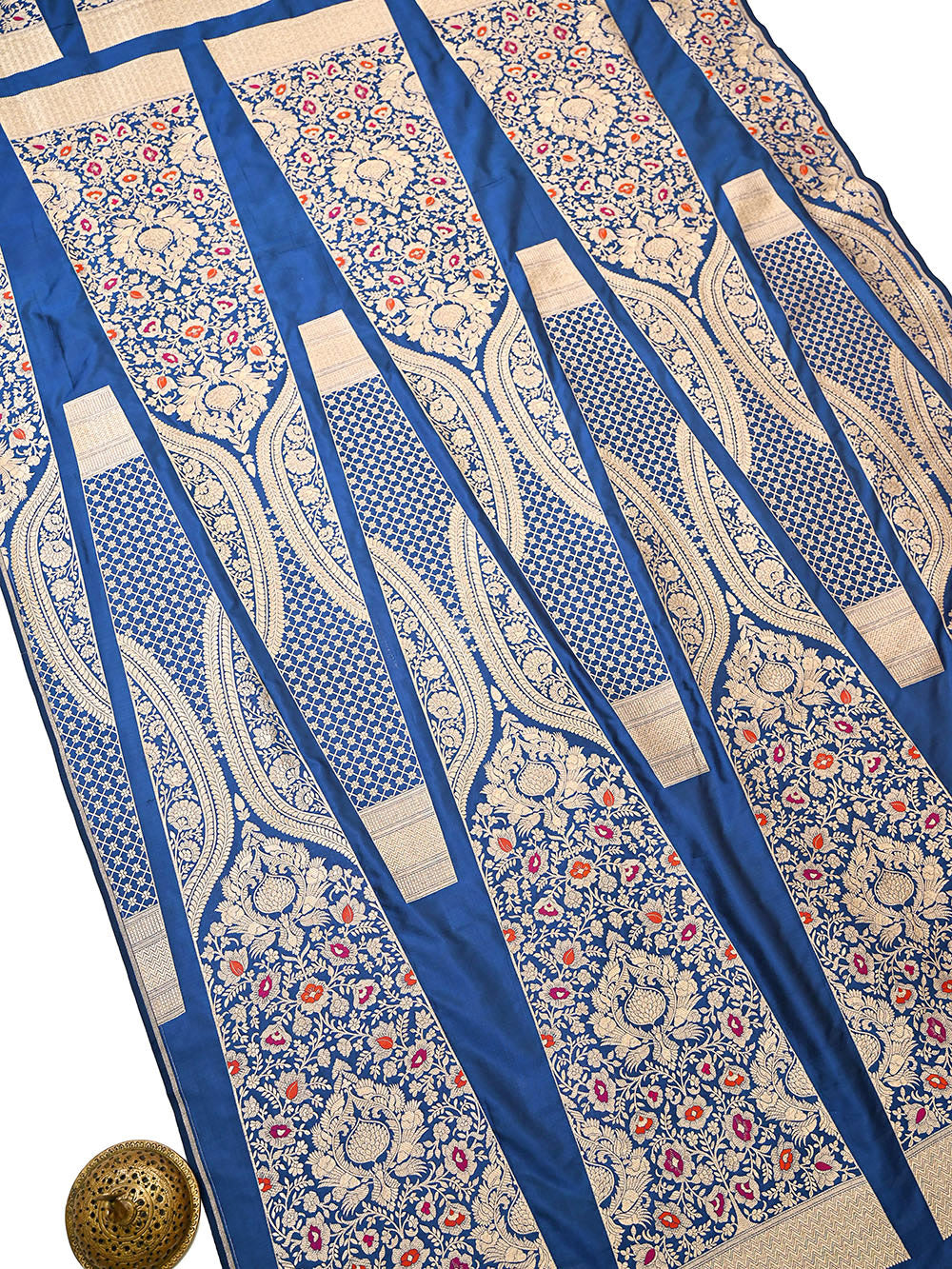 Midnight Blue Meenakari Silk Handloom Banarasi Lehenga - Sacred Weaves