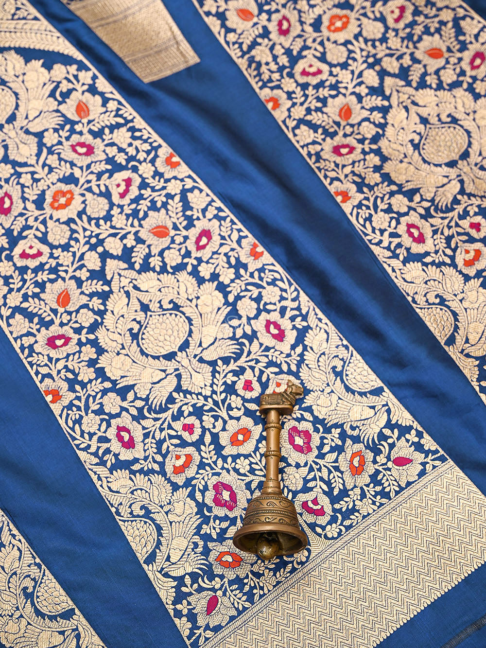 Midnight Blue Meenakari Silk Handloom Banarasi Lehenga - Sacred Weaves