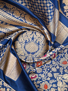 Midnight Blue Meenakari Silk Handloom Banarasi Lehenga - Sacred Weaves