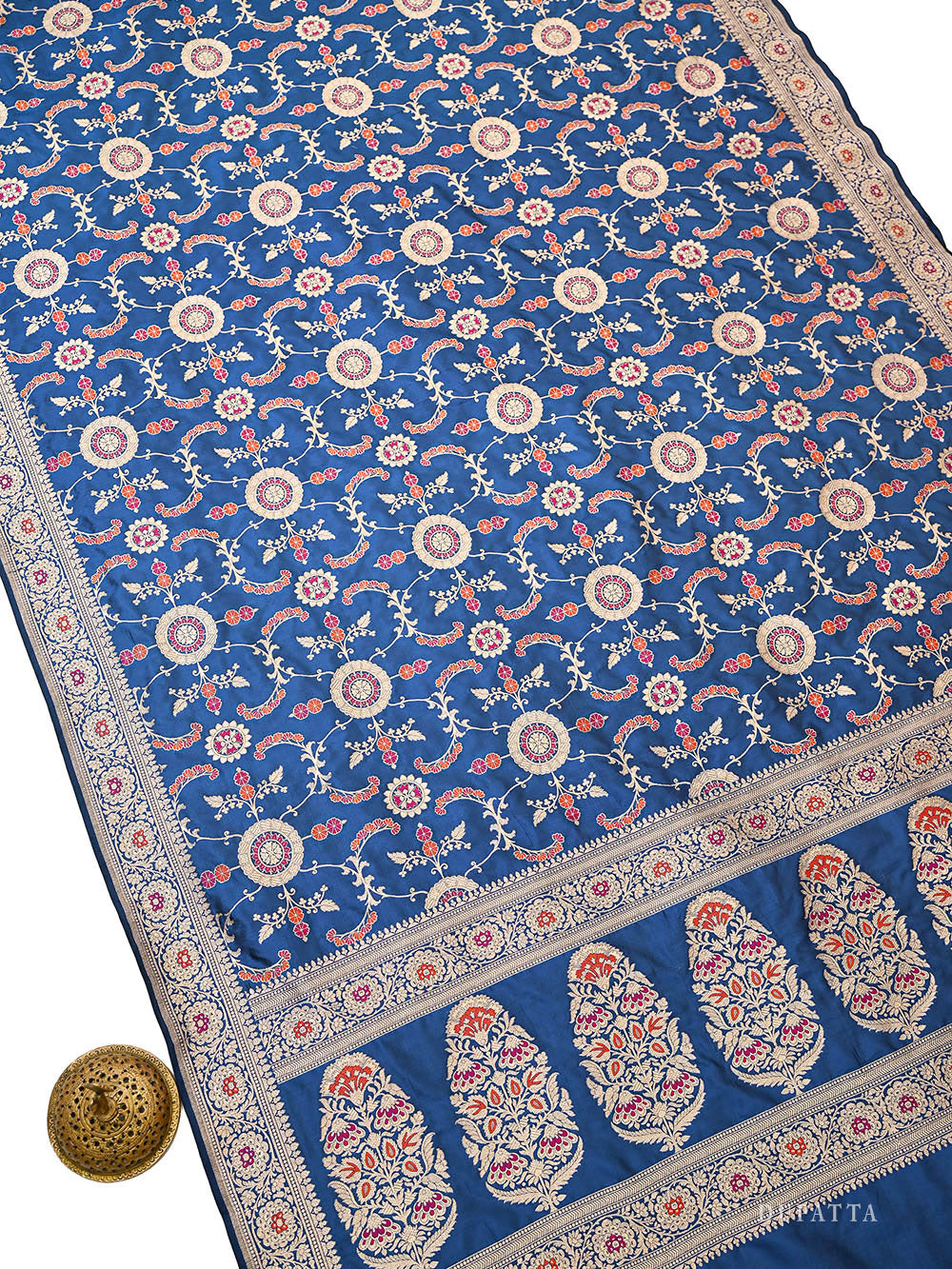 Midnight Blue Meenakari Silk Handloom Banarasi Lehenga - Sacred Weaves