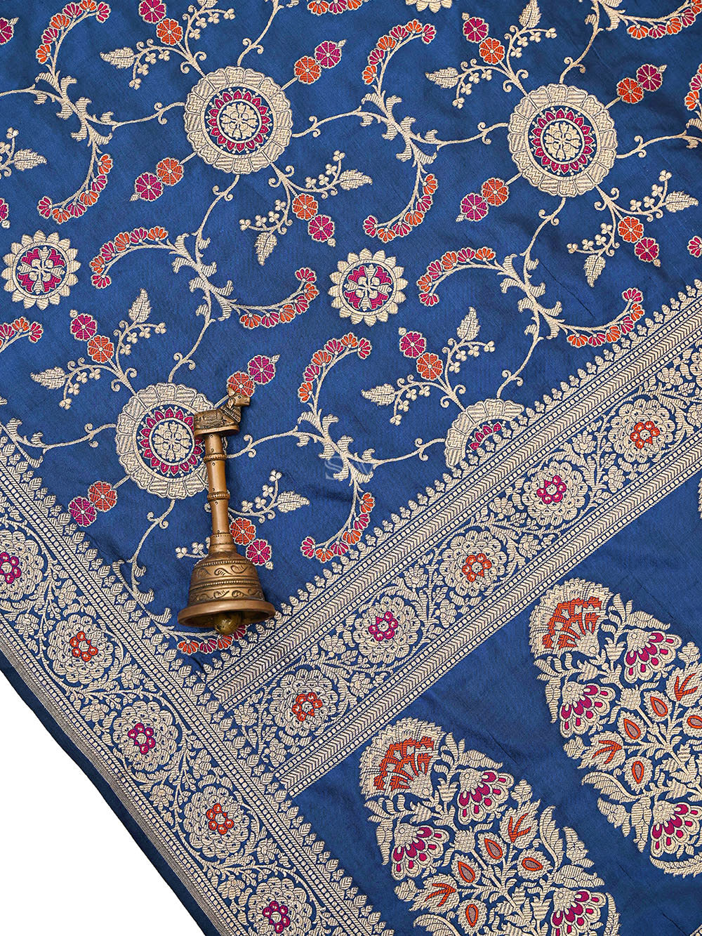 Midnight Blue Meenakari Silk Handloom Banarasi Lehenga - Sacred Weaves